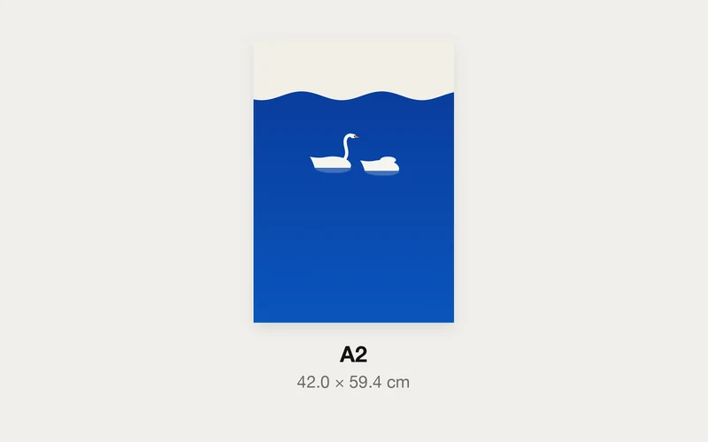 白鳥2羽のA3とA2の大きさの比較