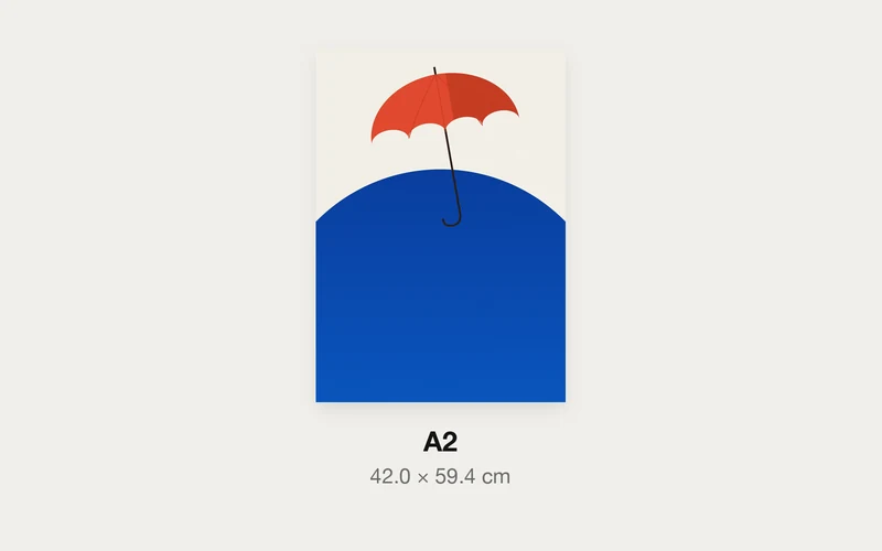 赤い傘のA3とA2の大きさの比較